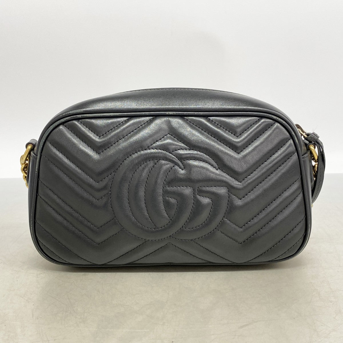 【6gd4539-k】グッチ ショルダーバッグ GGマーモント 447632 レザー ブラック ゴールド金具【中古】レディース
