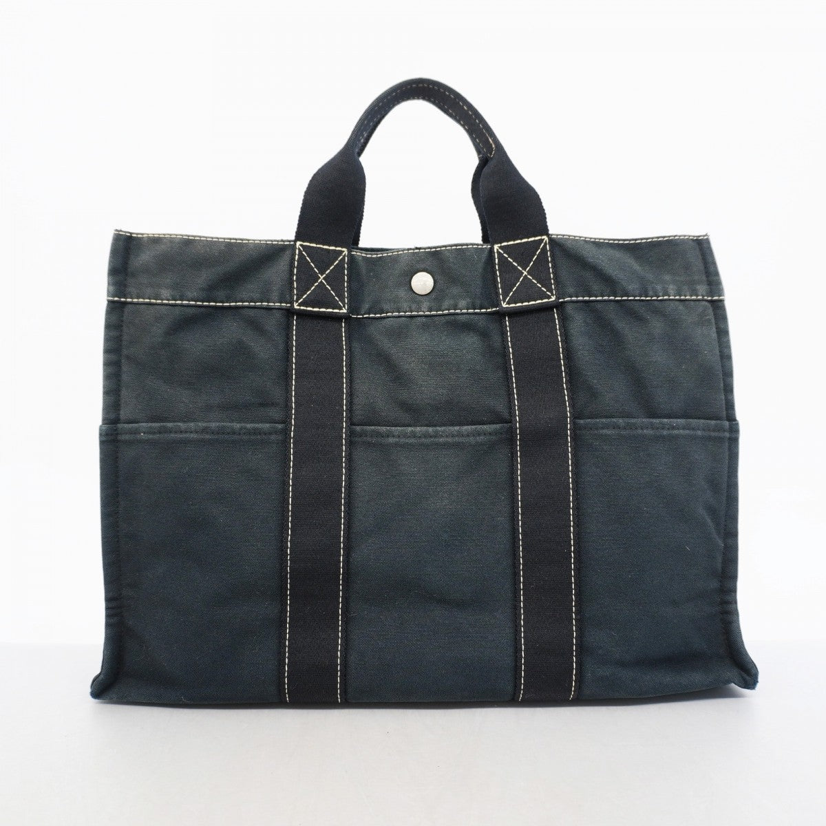 【6gd4881】エルメス トートバッグ ドーヴィルMM キャンバス ブラック シルバー金具【中古】レディース