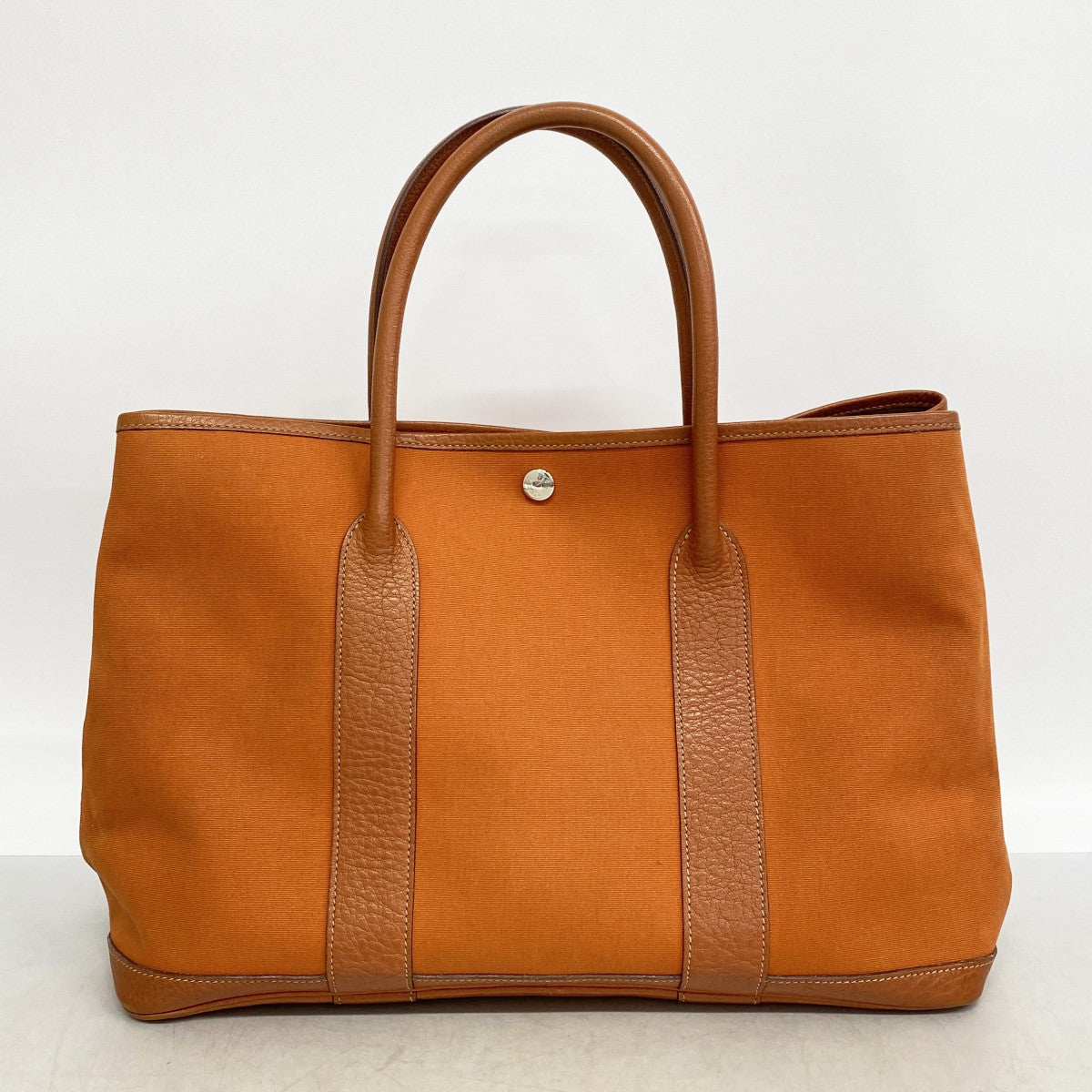 【6gd4991】エルメス トートバッグ ガーデンパーティPM トワルオフィシエ オレンジ シルバー金具 □J刻印【中古】レディース