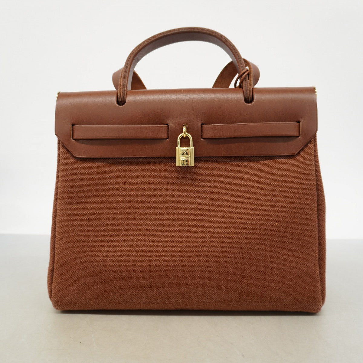 【6gd5314】エルメス ハンドバッグ エールバッグPM トワルアッシュ ブラウン シャンパンゴールド金具 □E刻印 2wayバッグ【中古】レディース