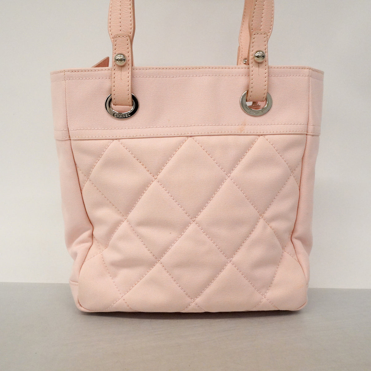 【6ge5559】シャネル トートバッグ パリビアリッツ キャンバス ピンク シルバー金具【中古】レディース