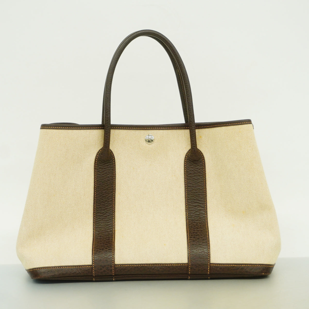 【6ge5856】エルメス トートバッグ ガーデンパーティPM トワルアッシュ ブラウン シルバー金具 □K刻印【中古】レディース