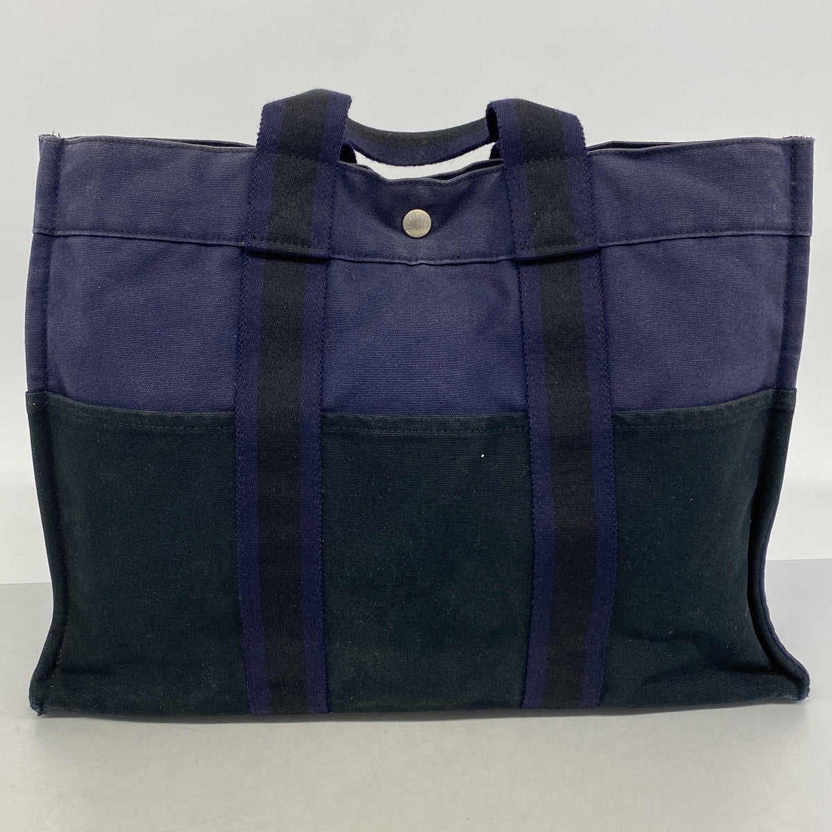 【6ge6419】エルメス トートバッグ フールトゥMM キャンバス ブラック ネイビー シルバー金具【中古】メンズ レディース ユニセックス