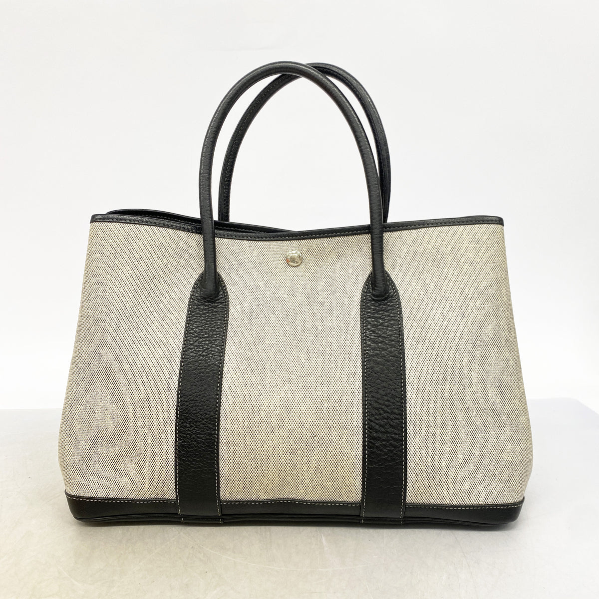 【6ge6512】エルメス トートバッグ ガーデンパーティPM トワルアッシュ ブラック シルバー金具 □F刻印【中古】レディース