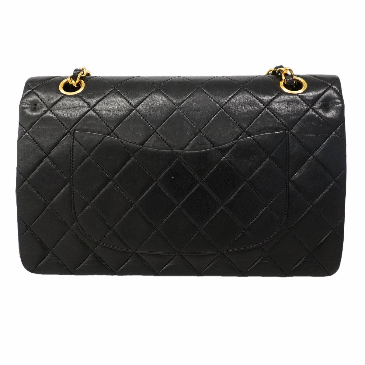 【6hb0493】シャネル ショルダーバッグ マトラッセ Wフラップ Wチェーン ラムスキン ブラック ゴールド金具【中古】レディース
