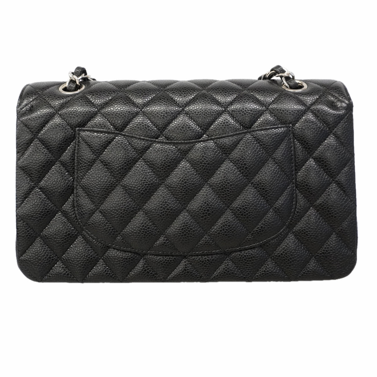【6hb0511】シャネル ショルダーバッグ マトラッセ Wフラップ Wチェーン キャビアスキン ブラック シルバー金具【中古】レディース