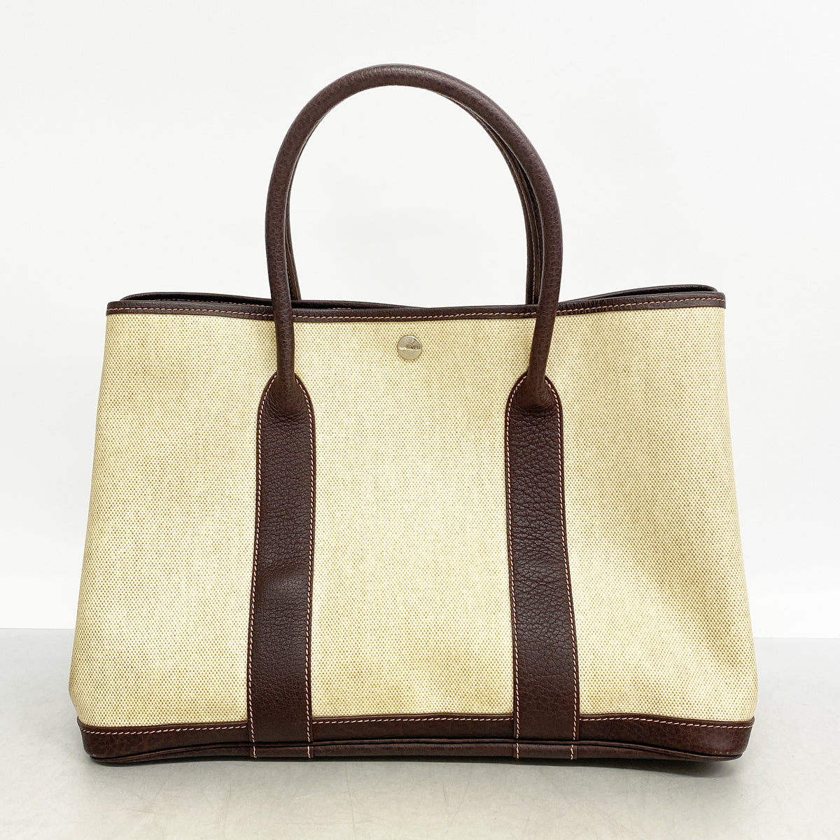 【6hb0844】エルメス トートバッグ ガーデンパーティPM トワルアッシュ ブラウン シルバー金具 □F刻印【中古】メンズ レディース ユニセックス