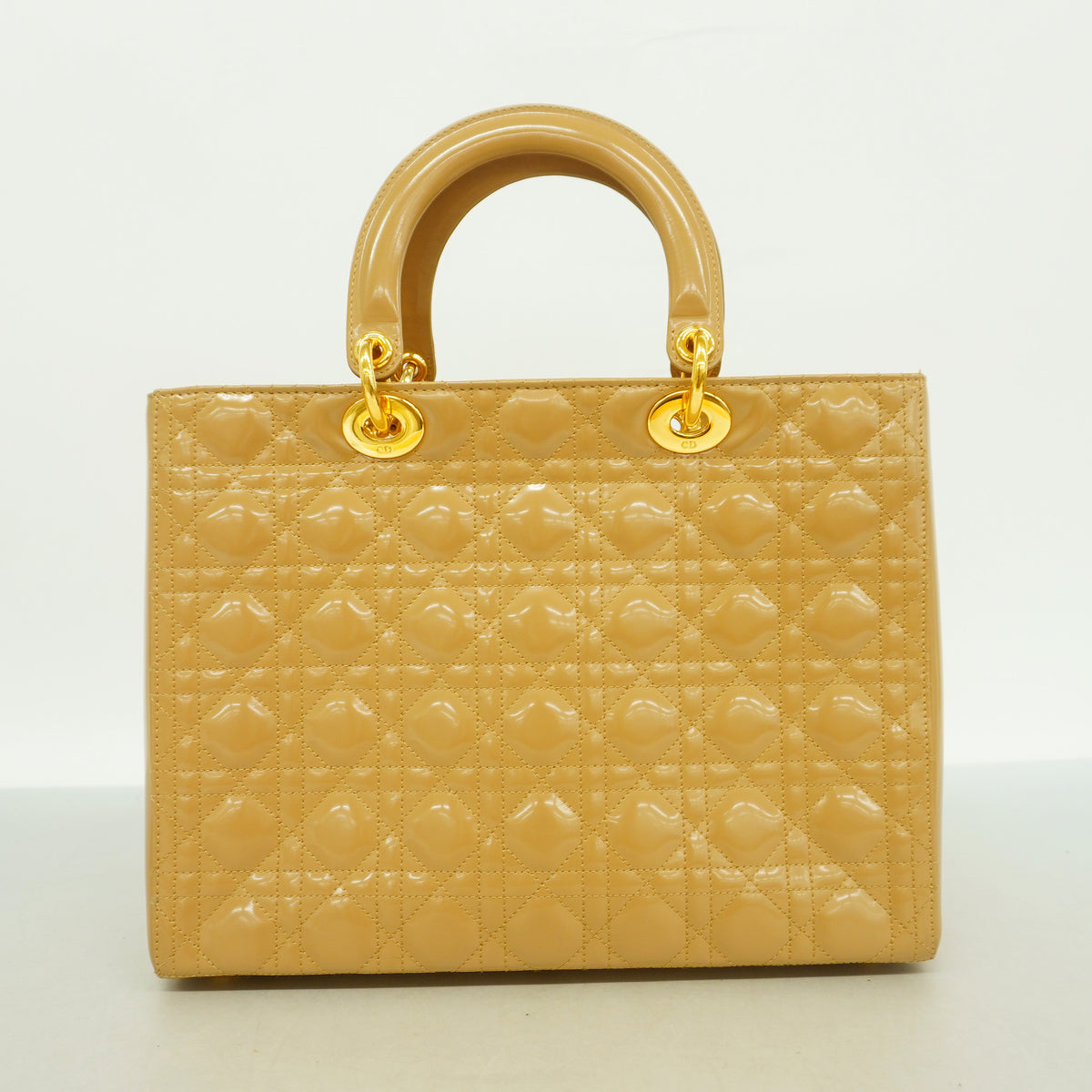 【6hb0892】クリスチャンディオール ハンドバッグ カナージュ エナメル ベージュ ゴールド金具【中古】レディース