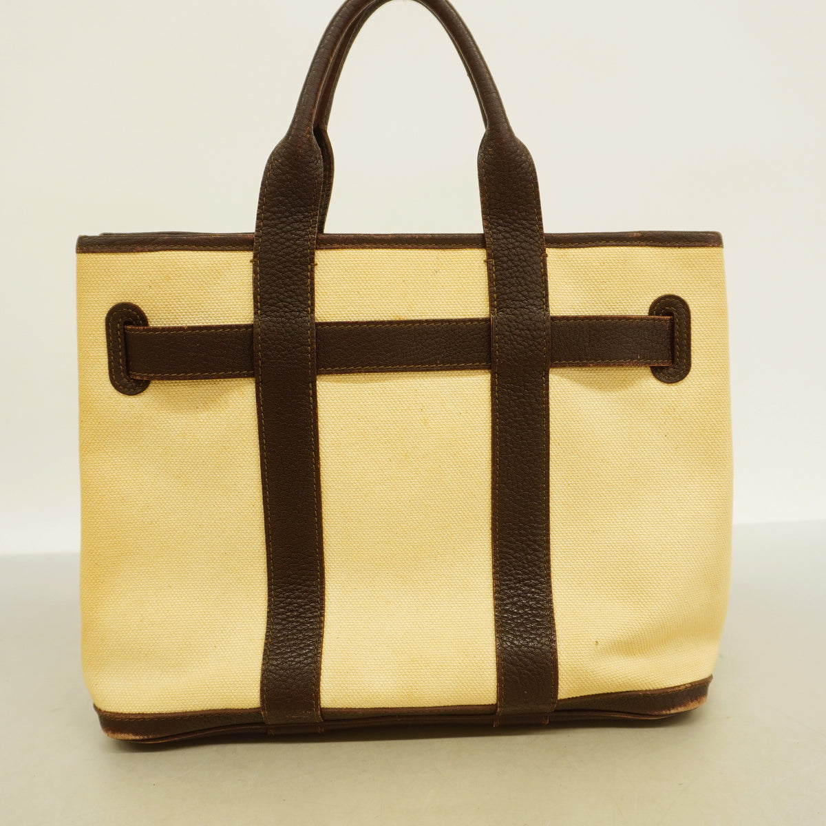 【6hb1057】エルメス ハンドバッグ プティットサンチュールプPM トワルアッシュ ブラウン シルバー金具 □K刻印【中古】レディース
