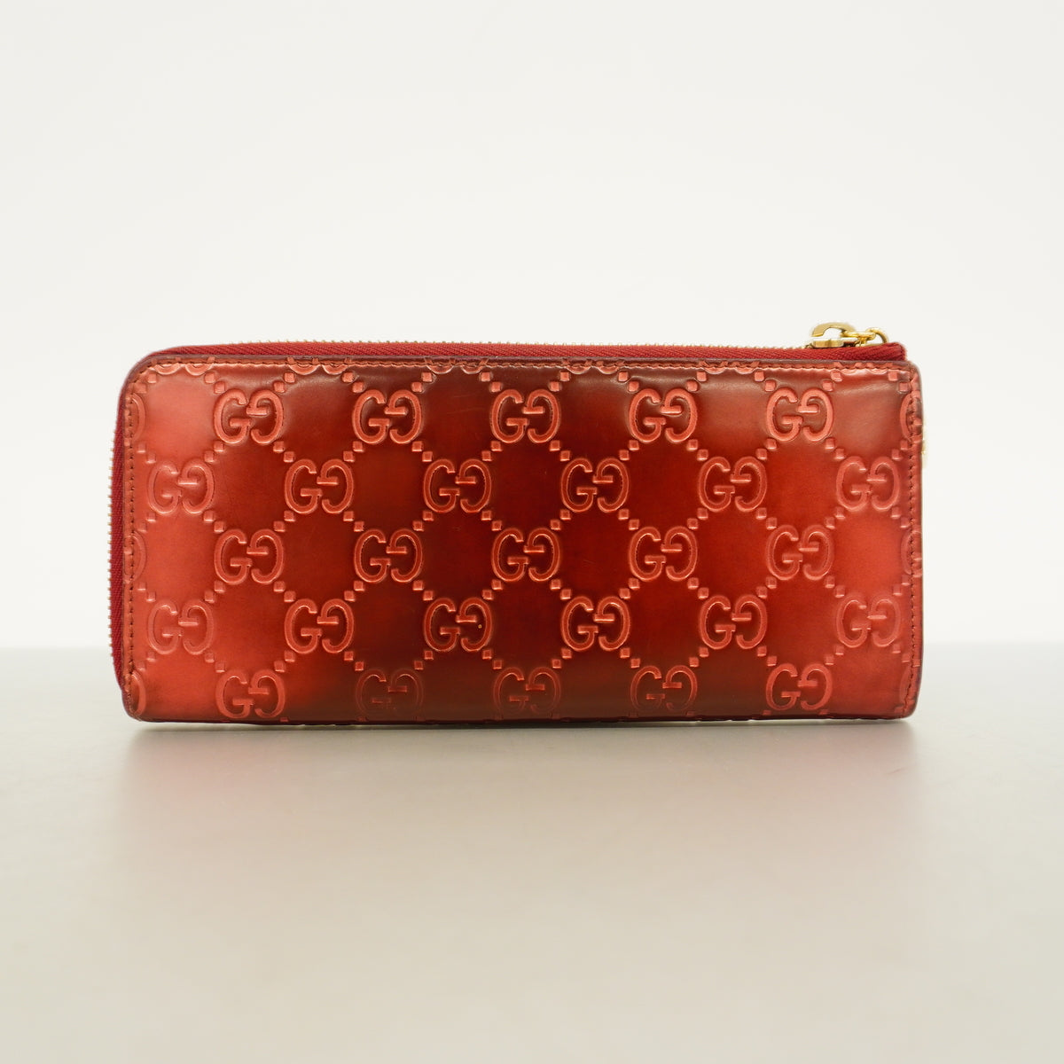 【6hc1694-k】グッチ 長財布 グッチシマ 295671 エナメル レッド シャンパンゴールド金具【中古】レディース