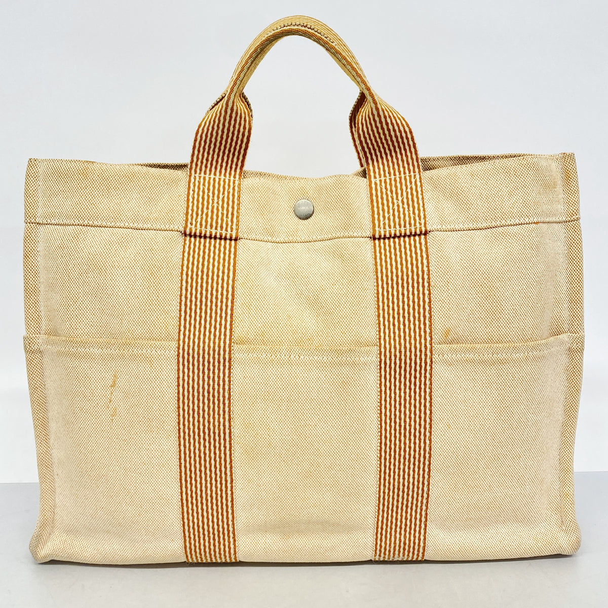 【6hc2050-k】エルメス トートバッグ ニューフールトゥMM キャンバス オレンジ シルバー金具【中古】メンズ レディース ユニセックス
