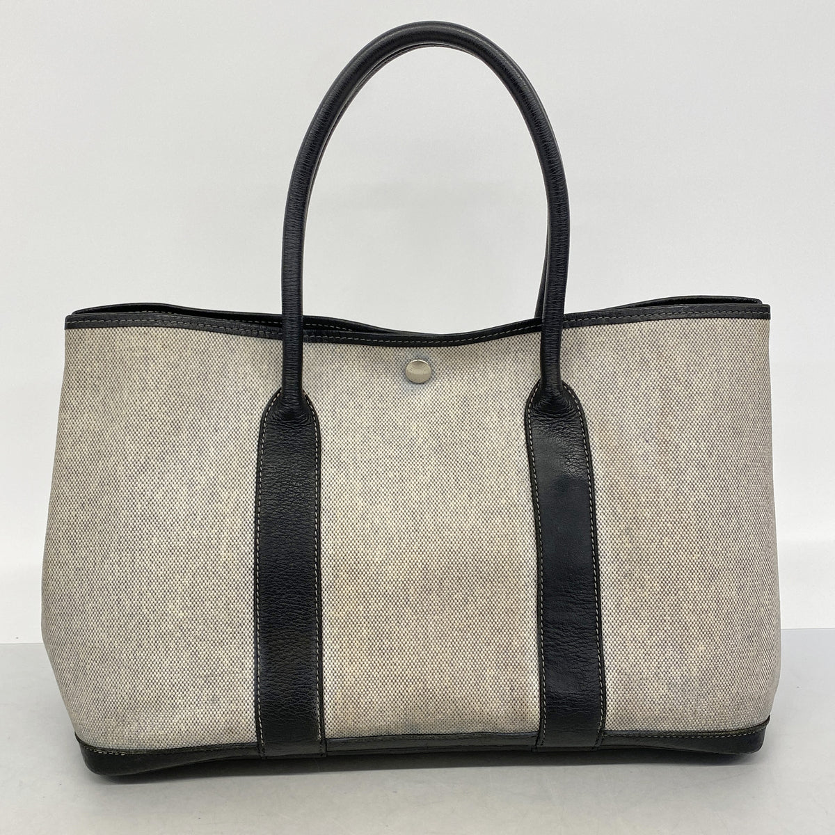 【6hc2101】エルメス トートバッグ ガーデンパーティPM トワルアッシュ ブラック シルバー金具 □F刻印【中古】レディース