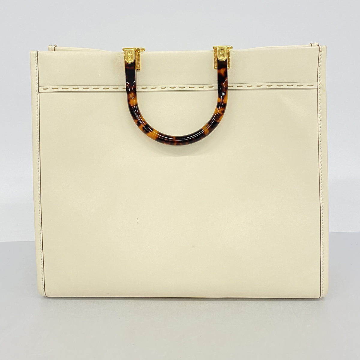 【6hc2147】フェンディ トートバッグ サンシャインショッパー レザー ホワイト ライトブラウン ゴールド金具【中古】レディース