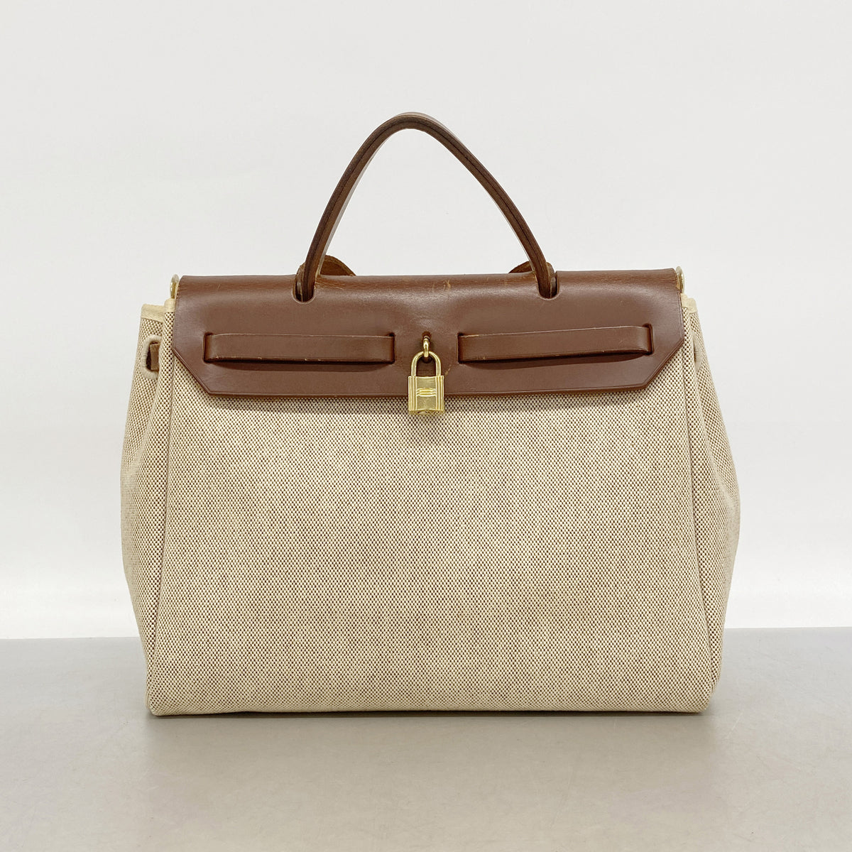 【6hd3908】エルメス ハンドバッグ エールバッグPM トワルアッシュ ブラウン ゴールド金具 □F刻印 2wayバッグ【中古】レディース
