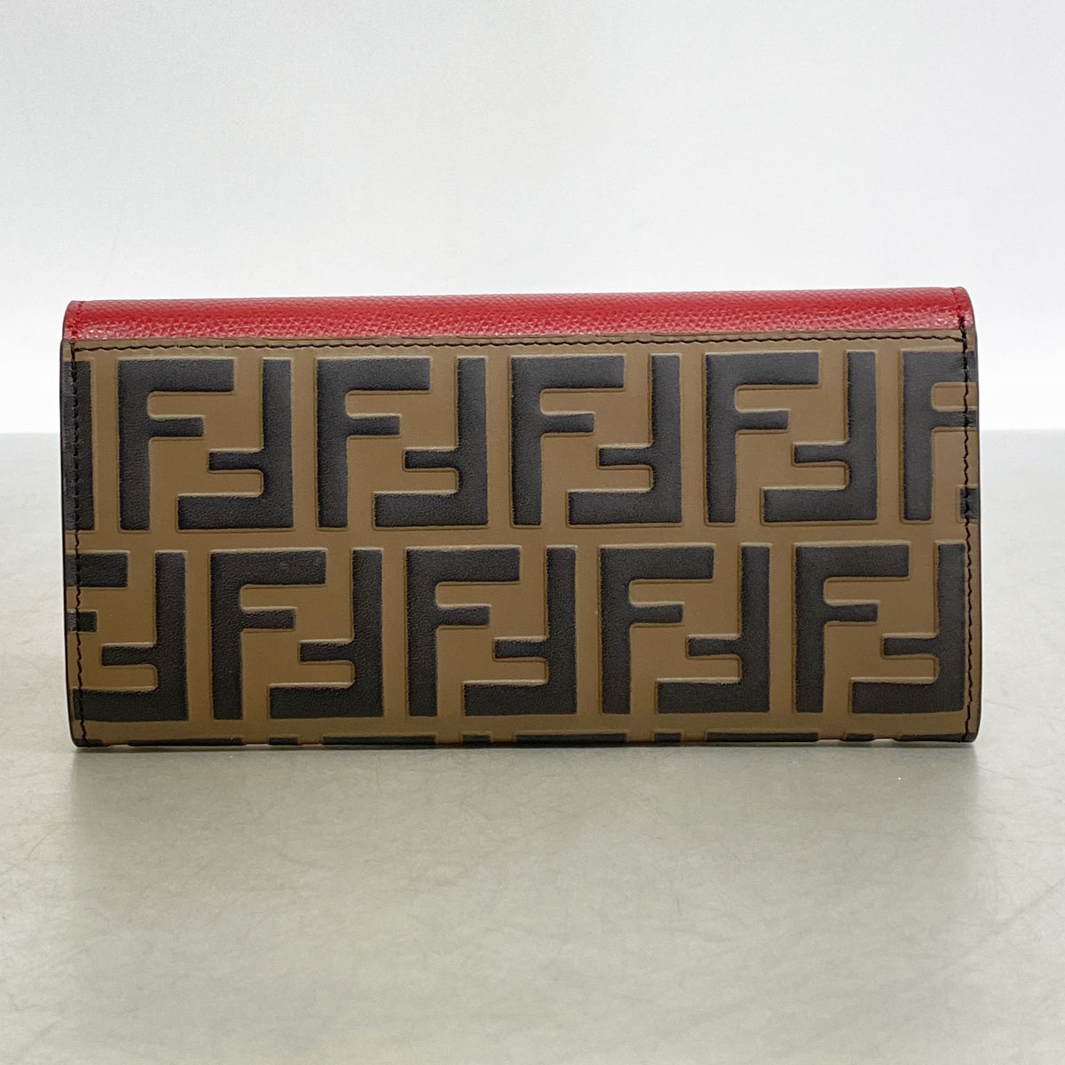 【6hd4189】フェンディ 長財布 レザー レッド ブラウン ゴールド金具【中古】レディース