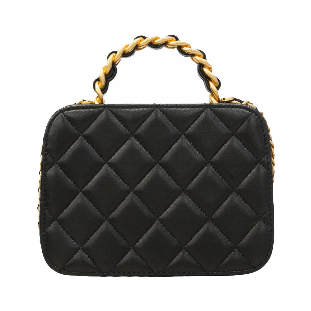 【6hd4377】シャネル ハンドバッグ マトラッセ チェーンショルダー ラムスキン ブラック ゴールド金具 2wayバック【中古】レディース
