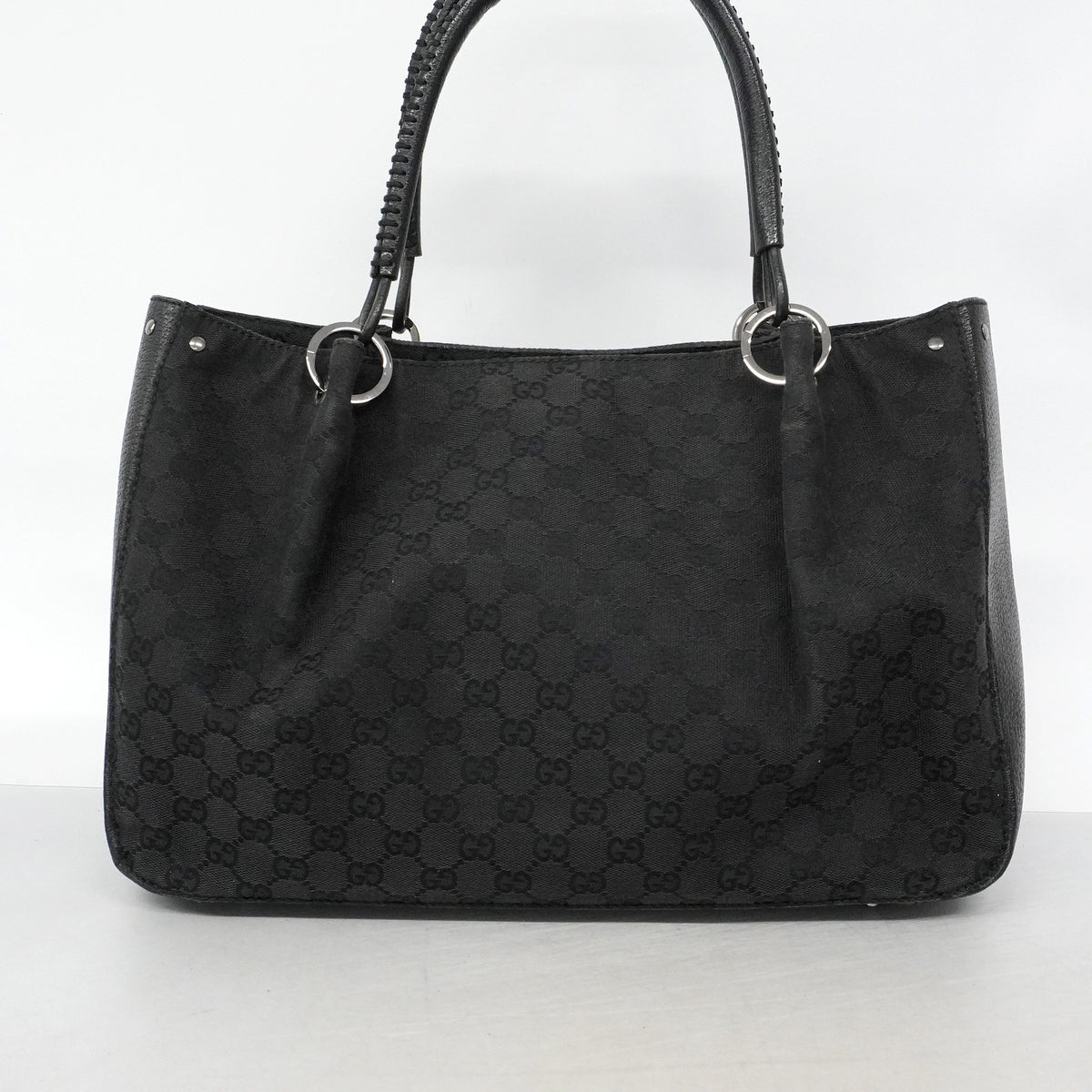 【6he5576】グッチ トートバッグ GGキャンバス 115015 キャンバス ブラック シルバー金具【中古】レディース
