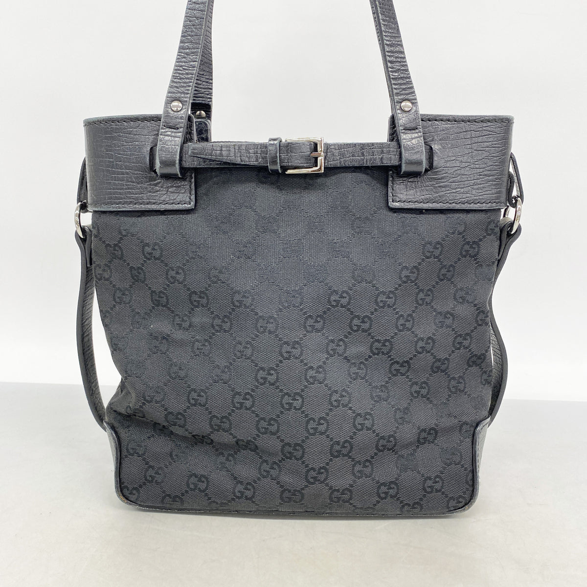 【6he5607】グッチ トートバッグ GGキャンバス 107757 キャンバス ブラック シルバー金具【中古】レディース