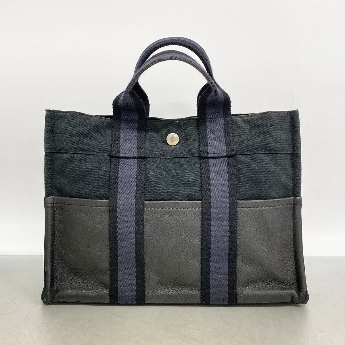 【6he5786】エルメス ハンドバッグ フールトゥPMハーフレザー キャンバス レザー ブラック シルバー金具【中古】レディース