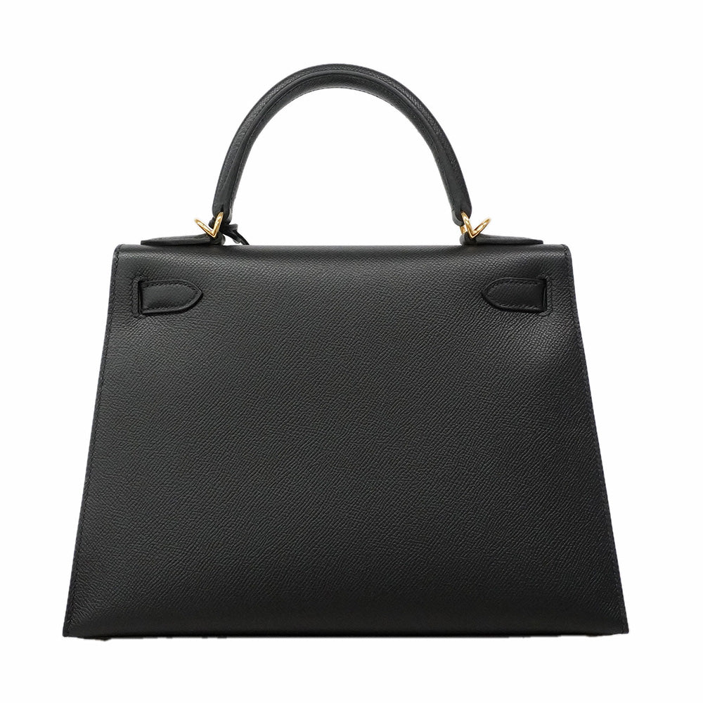 【6he5807-g】エルメス ハンドバッグ ケリー28 ヴォーエプソン ブラック ゴールド金具 Z刻印 2wayバッグ【中古】レディース