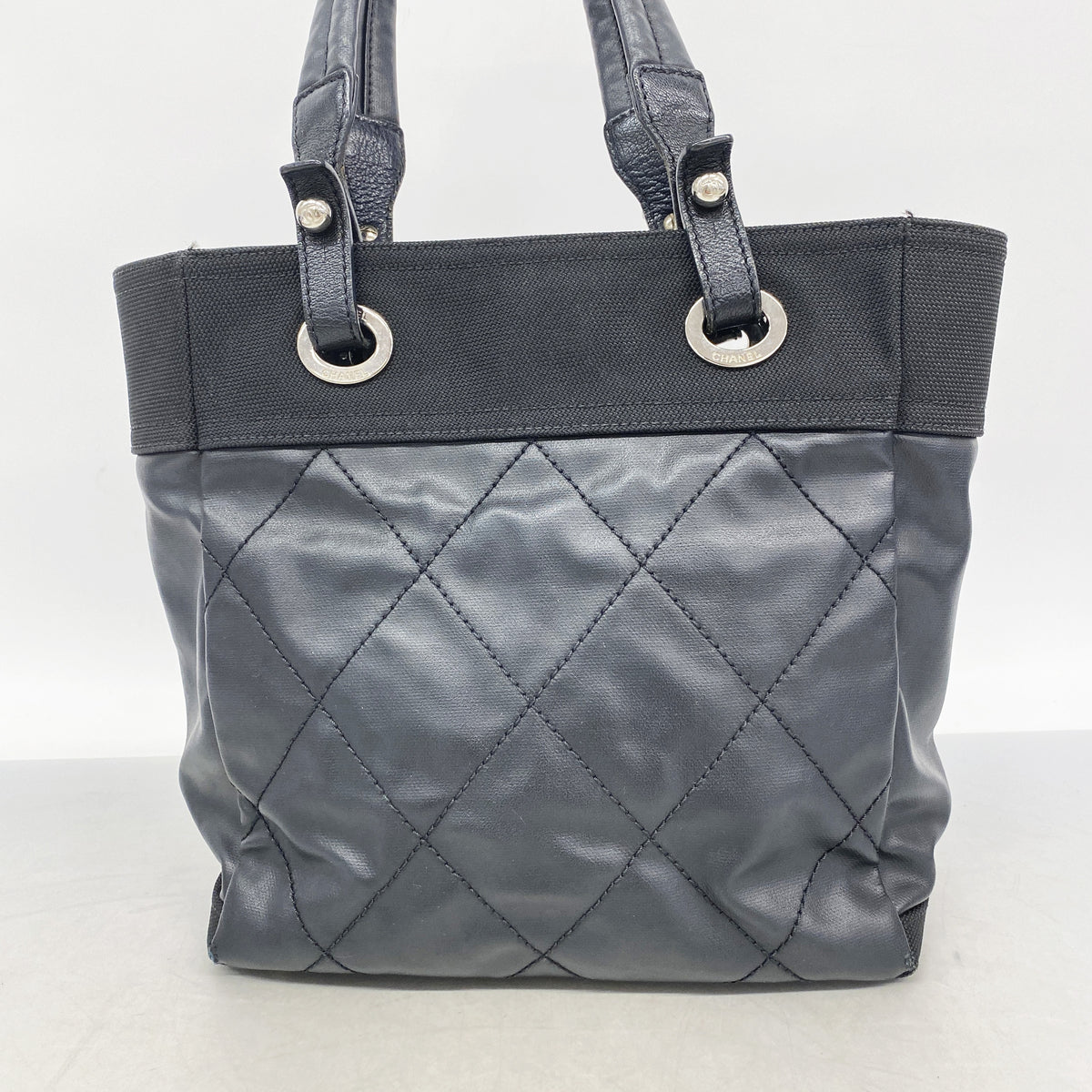 【6he5858】シャネル トートバッグ パリビアリッツ キャンバス ブラック シルバー金具【中古】レディース