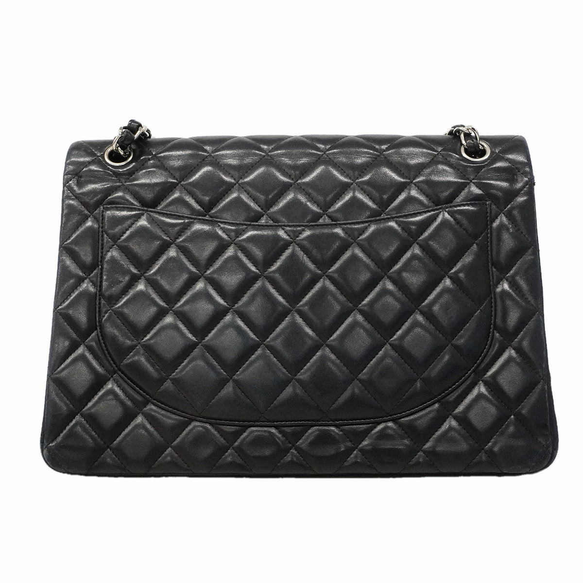 【6hf6324】シャネル ショルダーバッグ デカマトラッセ Wフラップ Wチェーン ラムスキン ブラック シルバー金具【中古】レディース