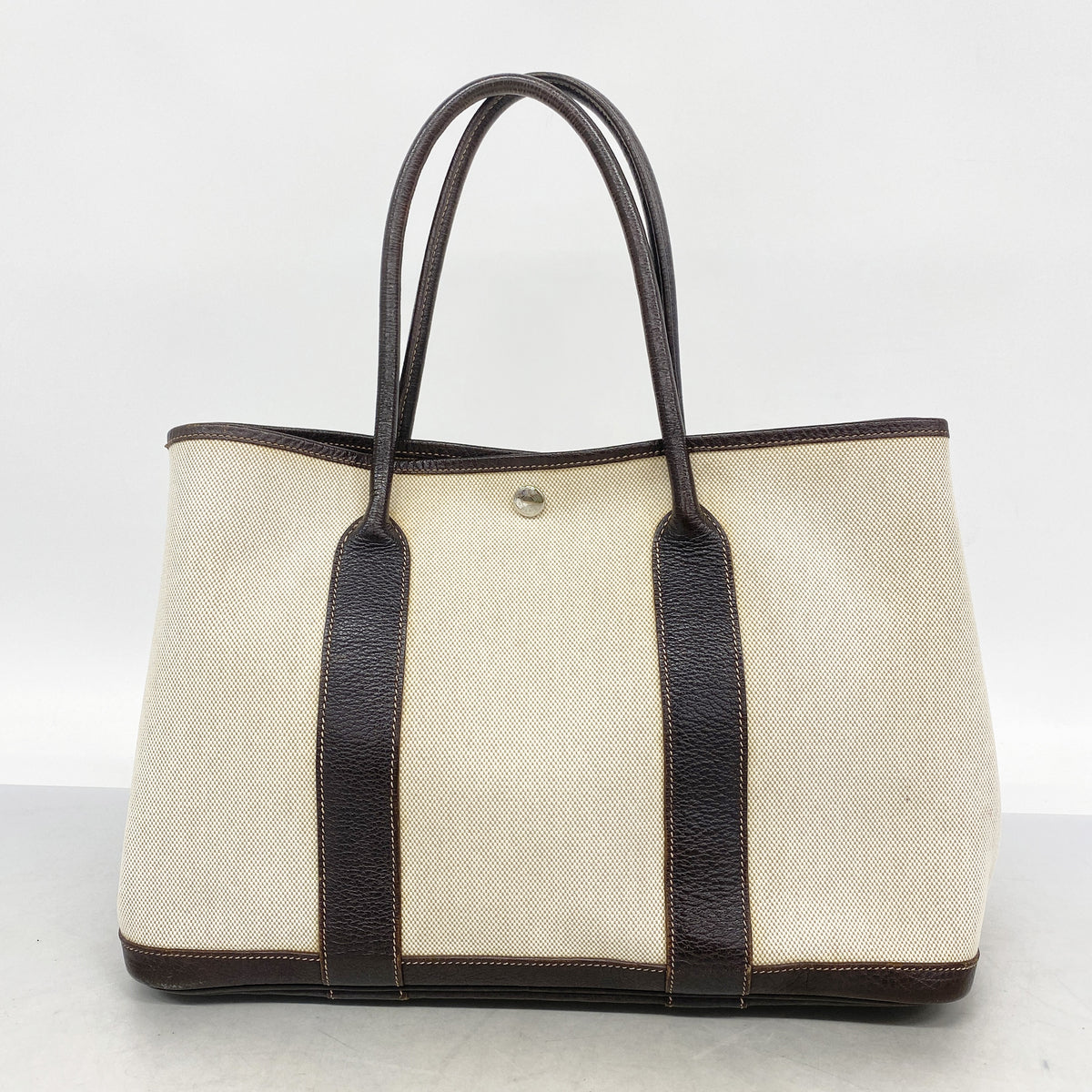 【6hf5916-h】エルメス トートバッグ ガーデンパーティPM トワルアッシュ ブラウン シルバー金具 □J刻印【中古】レディース