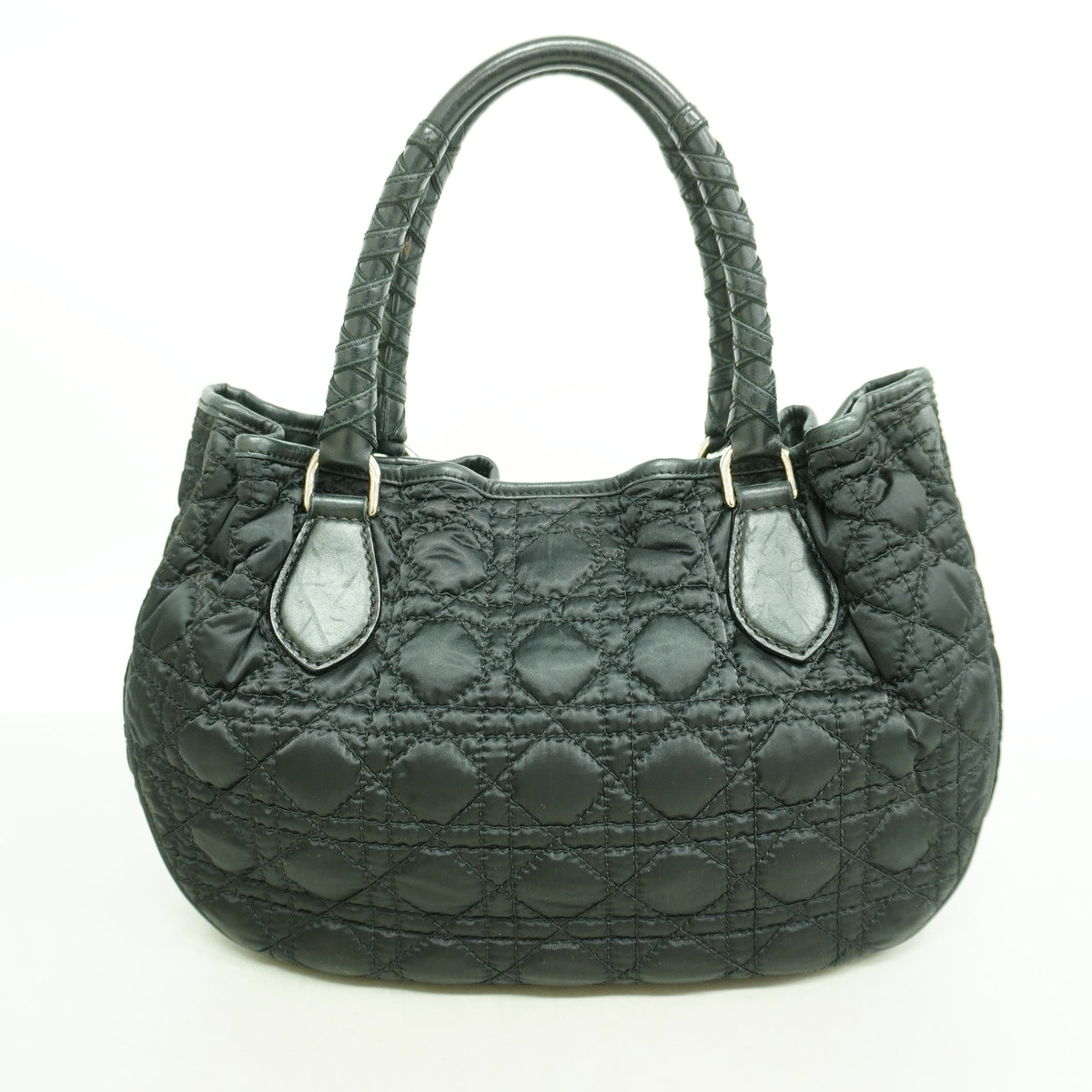 【6hf6304】クリスチャンディオール ハンドバッグ カナージュ ナイロン ブラック シルバー金具【中古】レディース