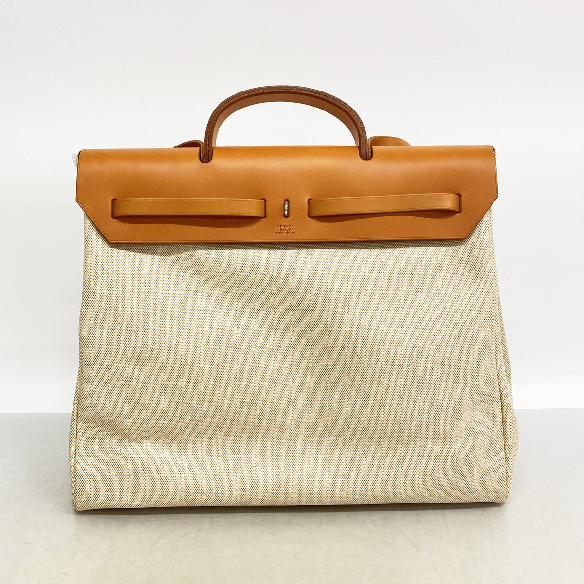【6ia0122】エルメス ハンドバッグ エールバッグMM トワルアッシュ ナチュラル シルバー金具 □C刻印 2wayバッグ【中古】レディース