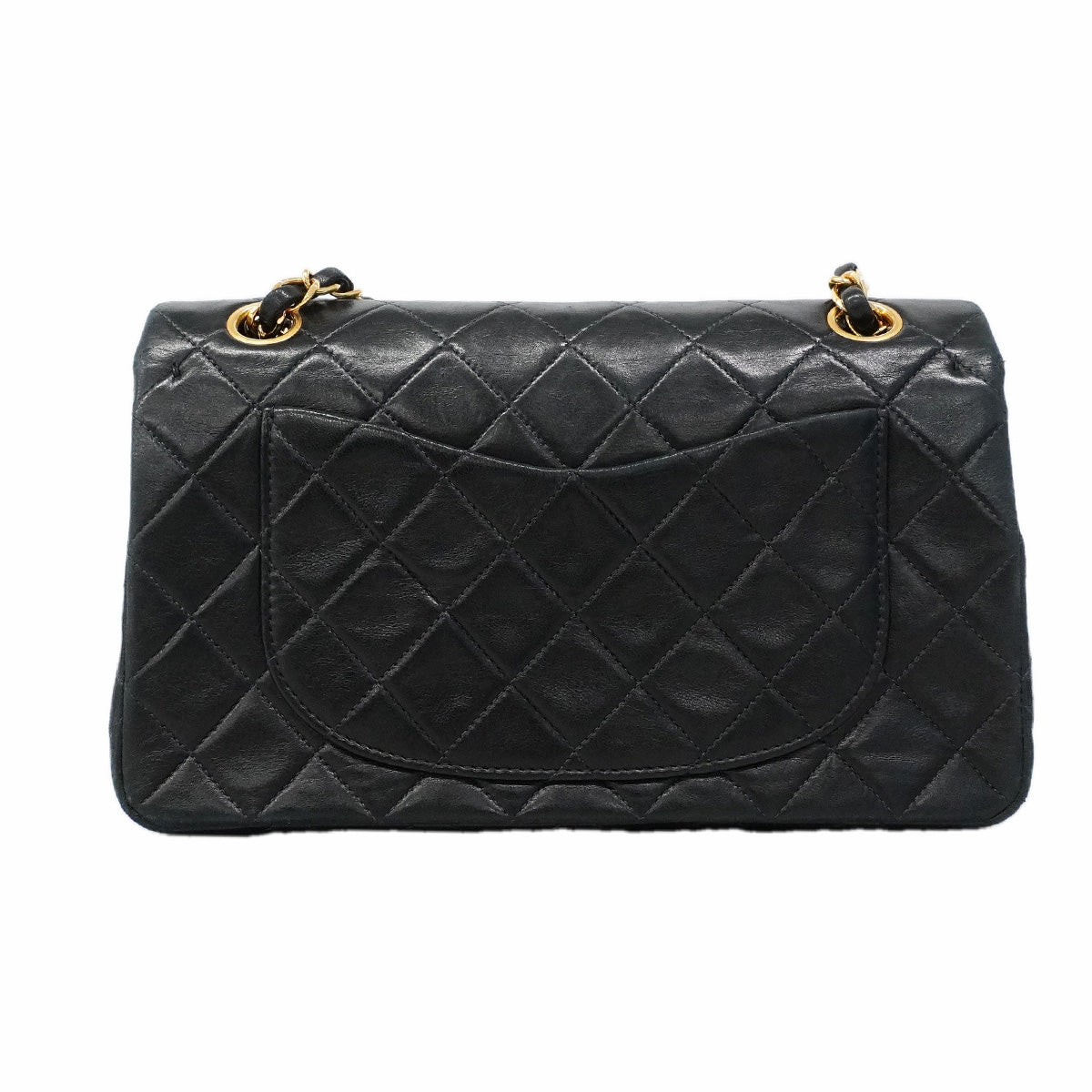 【6ia0427】シャネル ショルダーバッグ マトラッセ Wフラップ Wチェーン ラムスキン ブラック ゴールド金具【中古】レディース