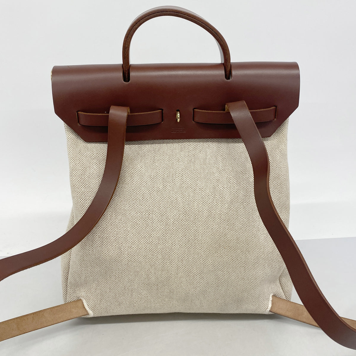 【6ia0646】エルメス リュック・デイパック エールバッグアドMM トワルアッシュ ブラウン ゴールド金具 □F刻印【中古】レディース