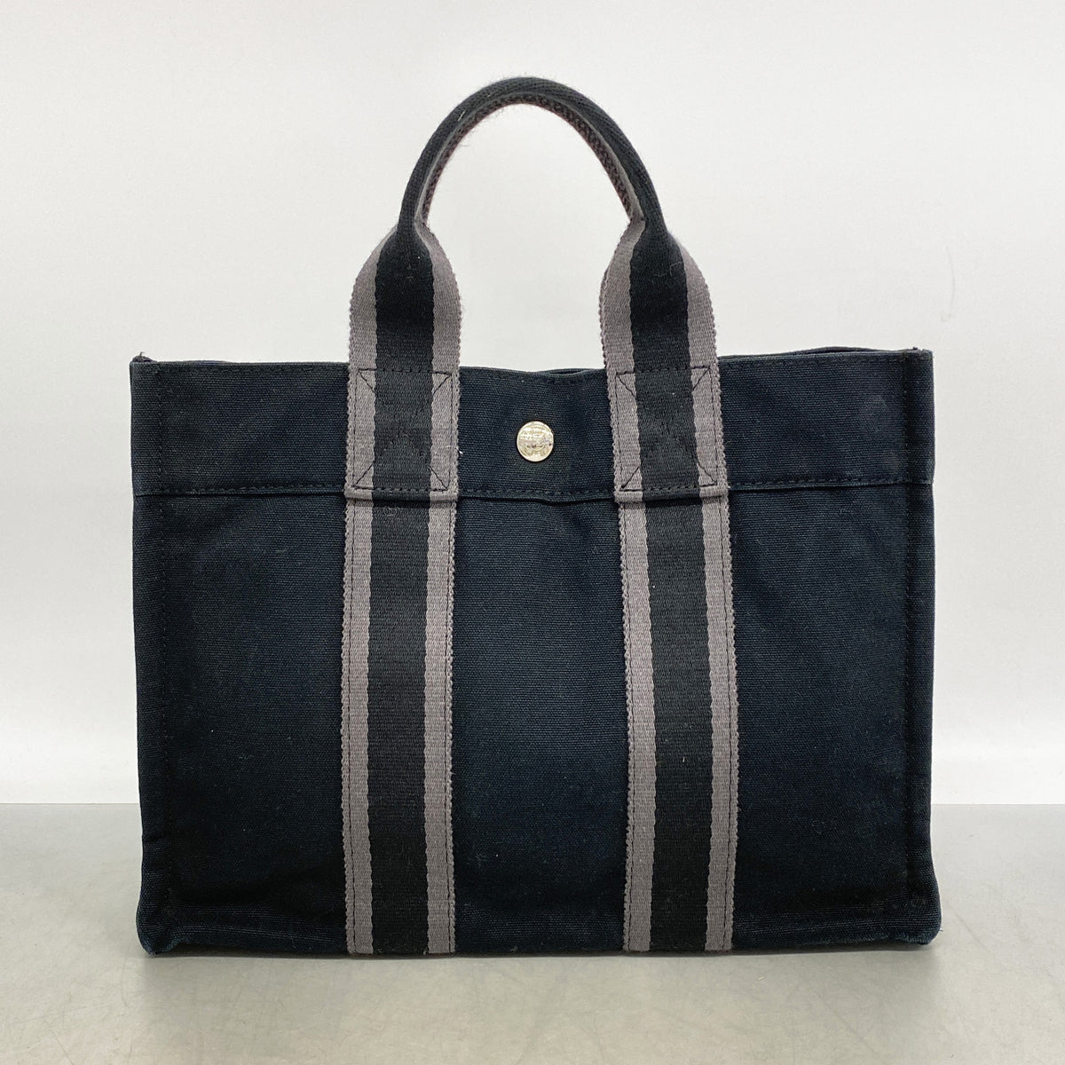 【6ia0929】エルメス ハンドバッグ フールトゥPM キャンバス ブラック シルバー金具【中古】レディース