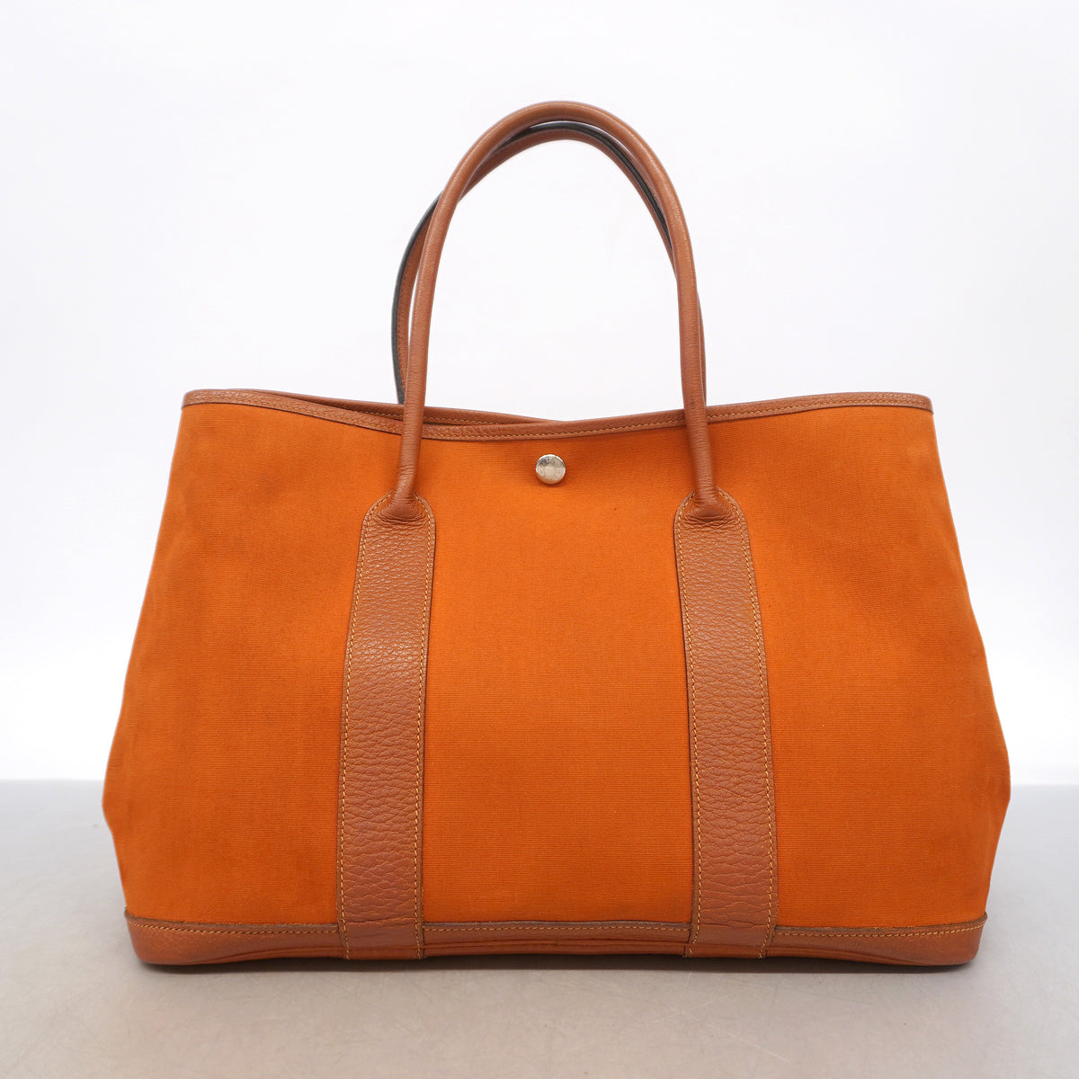 【6ia1057】エルメス トートバッグ ガーデンパーティPM トワルオフィシエ オレンジ シルバー金具 □I刻印【中古】レディース