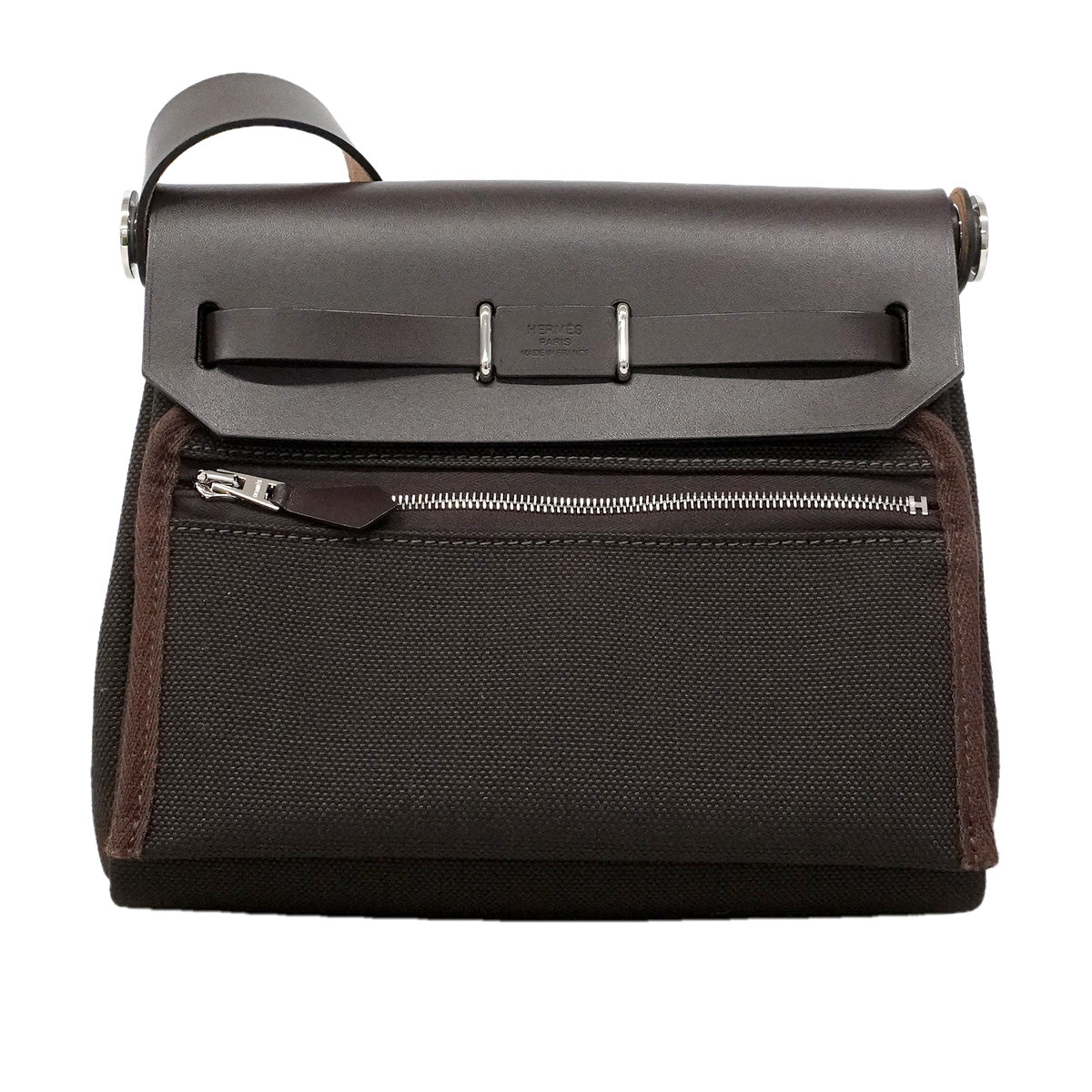 【6ia1080】エルメス ショルダーバッグ エールバッグジップミニ トワルミリタリー エベーヌ シルバー金具 K刻印【中古】レディース