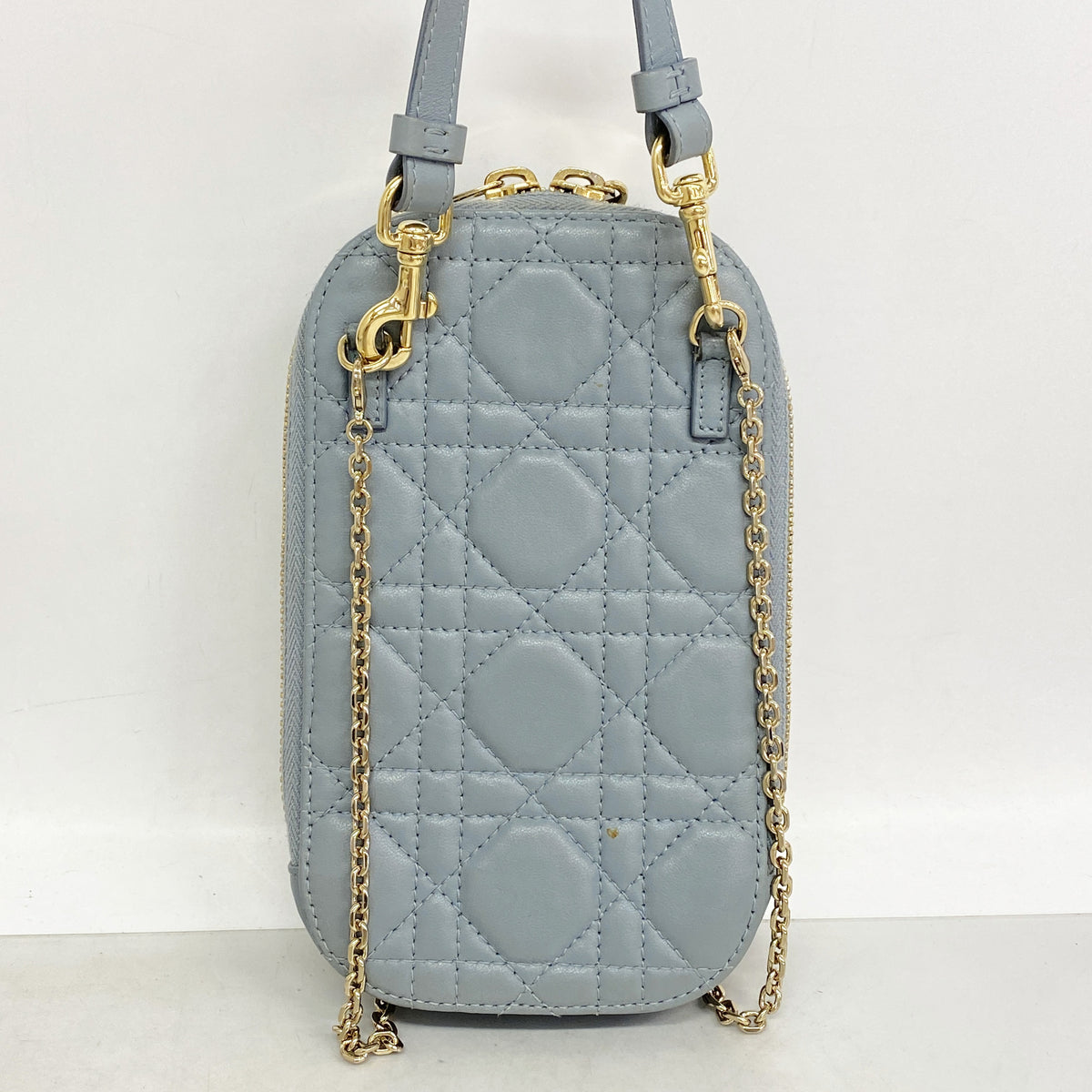 【6ia1178】クリスチャンディオール ショルダーバッグ カナージュ レザー ブルー シャンパンゴールド金具【中古】レディース