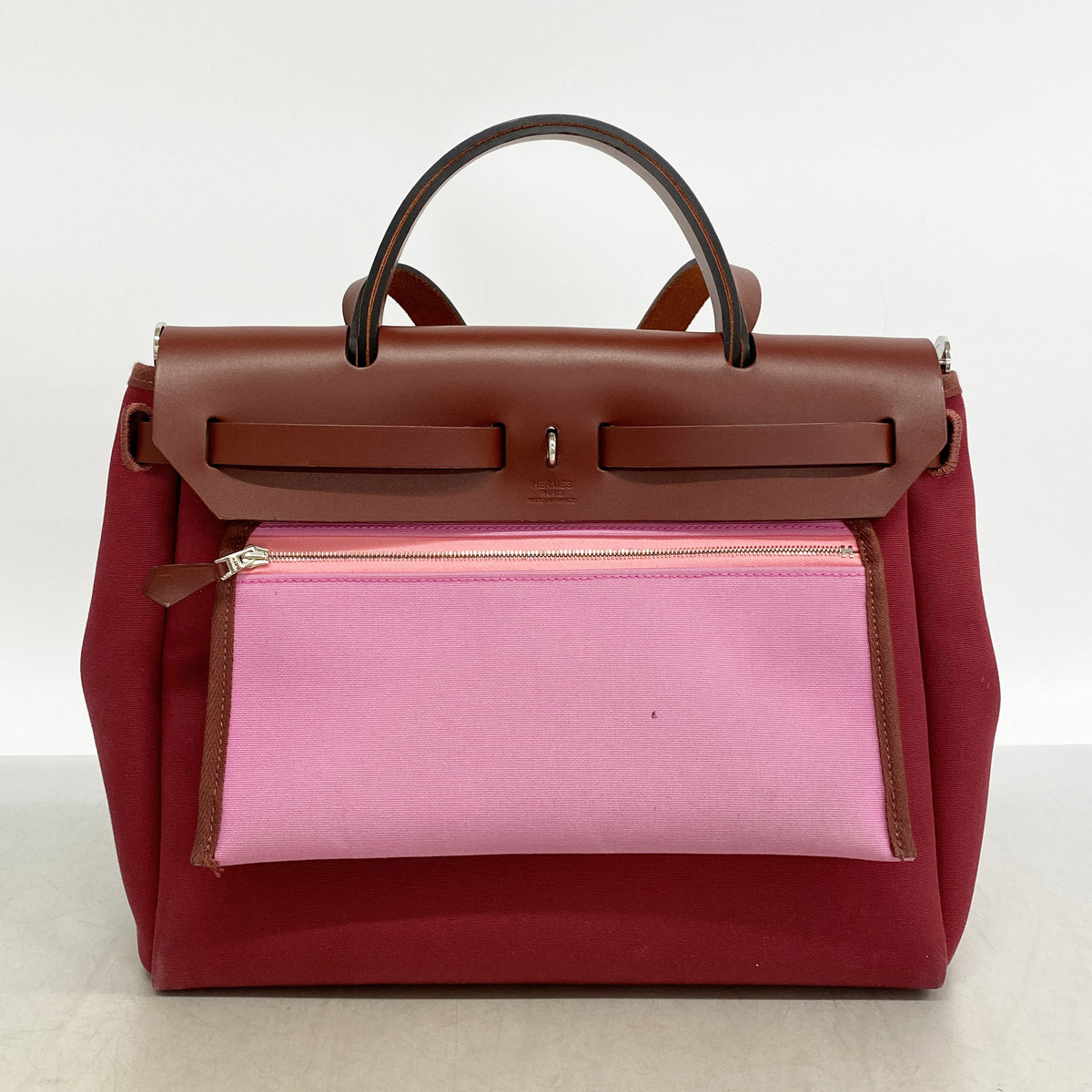 【6ia1181】エルメス ハンドバッグ エールバッグジップPM トワルオフィシエ レッド シルバー金具 U刻印 2wayバッグ【中古】レディース