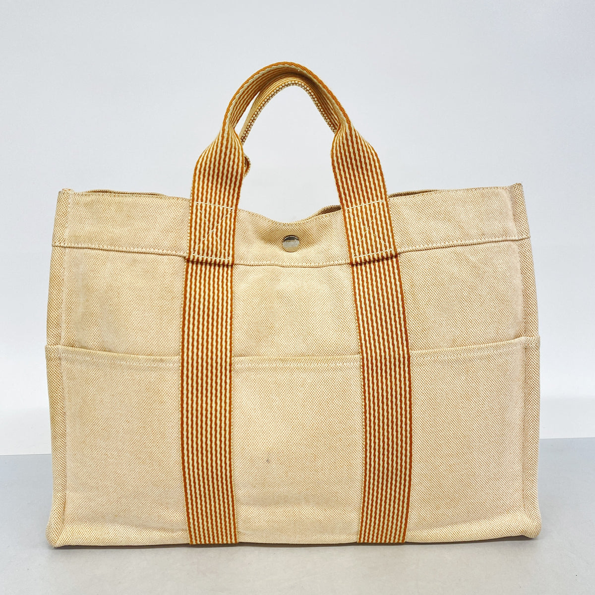 【6ib1223】エルメス トートバッグ ニューフールトゥMM キャンバス オレンジ シルバー金具【中古】メンズ レディース ユニセックス