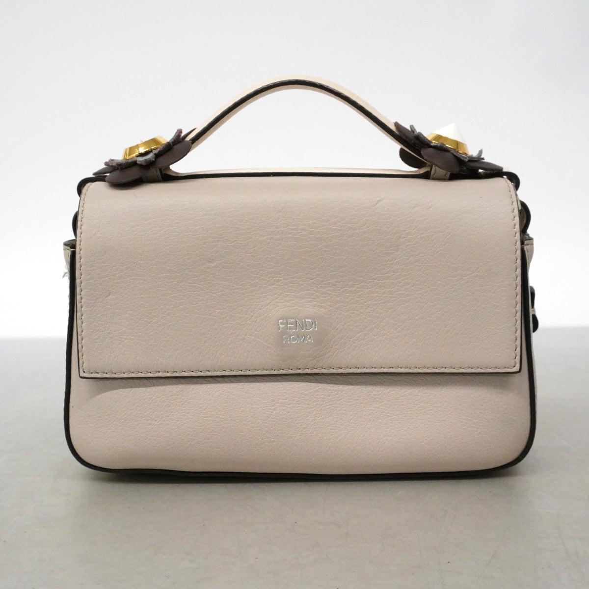 【6ib1260】フェンディ ハンドバッグ アップリケ レザー アイボリー グレー シルバー金具 2wayバッグ【中古】レディース