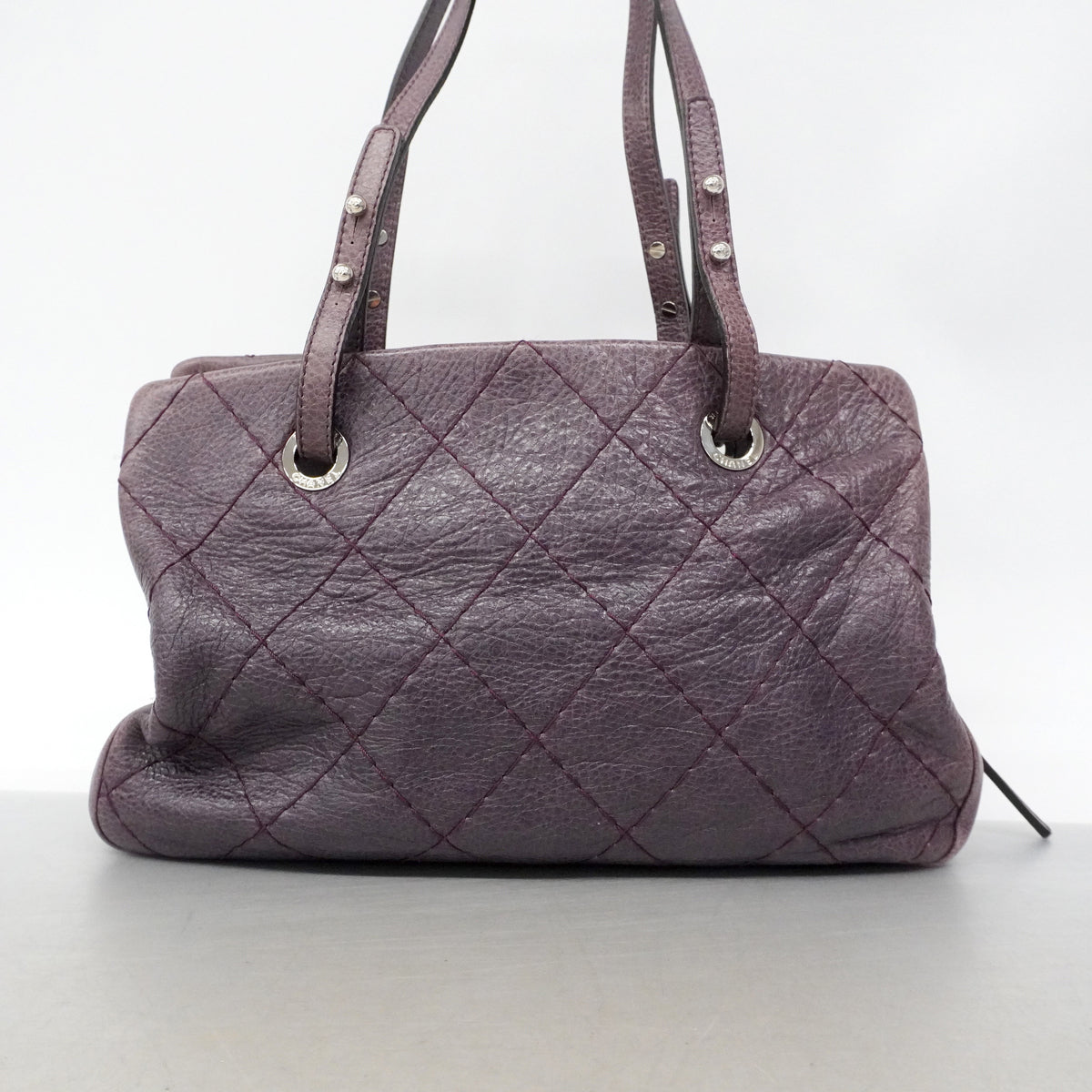 【6ib1264】シャネル ショルダーバッグ ワイルドステッチ カーフスキン パープル シルバー金具【中古】レディース