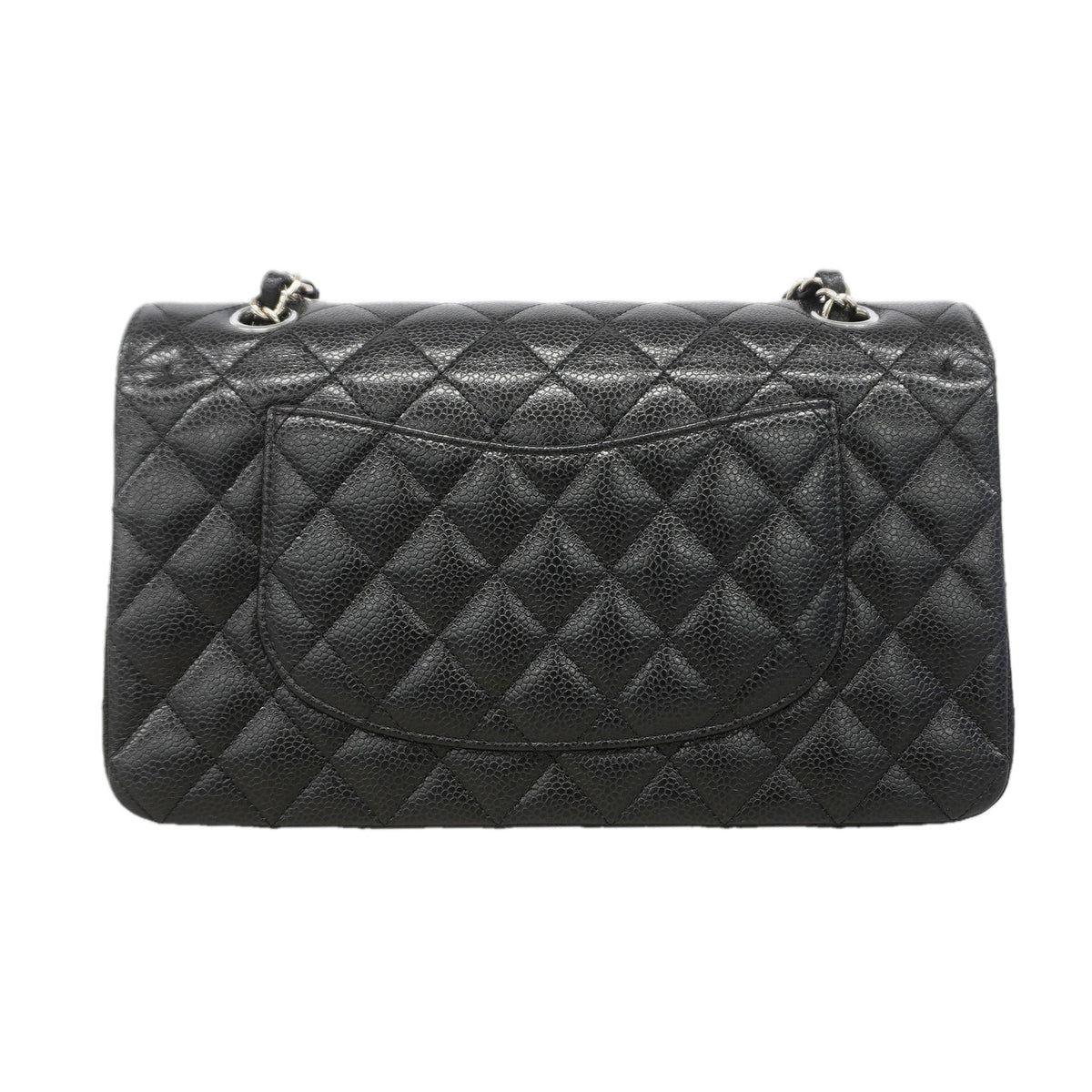 【6ib1309-h】シャネル ショルダーバッグ マトラッセ Wフラップ Wチェーン キャビアスキン ブラック シルバー金具【中古】レディース