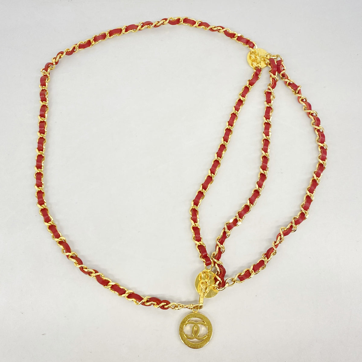 【6ib1441】シャネル ベルト メタル ゴールド レッド ゴールド金具【中古】レディース