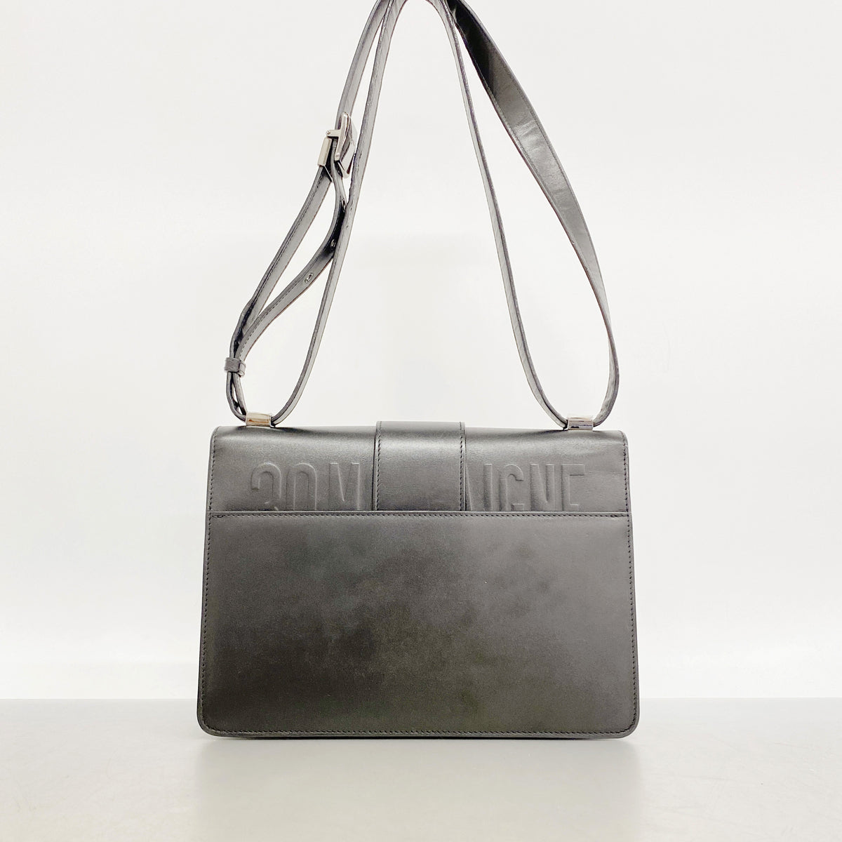 【6ib1527】クリスチャンディオール ショルダーバッグ カロ レザー ブラック シルバー金具【中古】レディース
