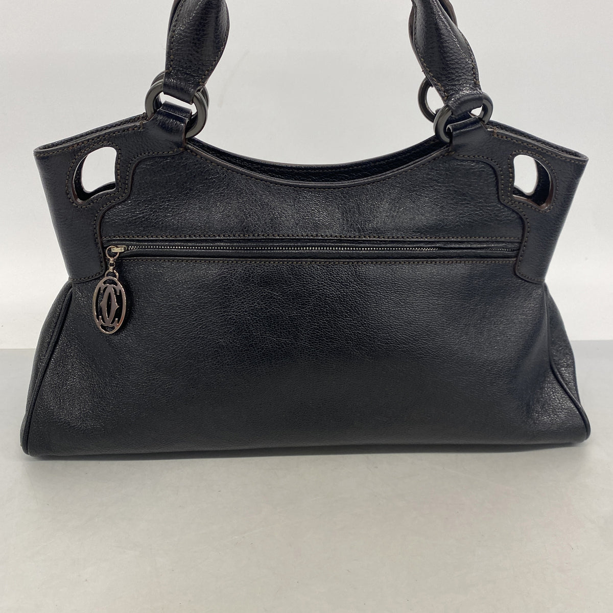 【6ib1537】カルティエ ハンドバッグ マルチェロ レザー ブラック シルバー金具【中古】レディース