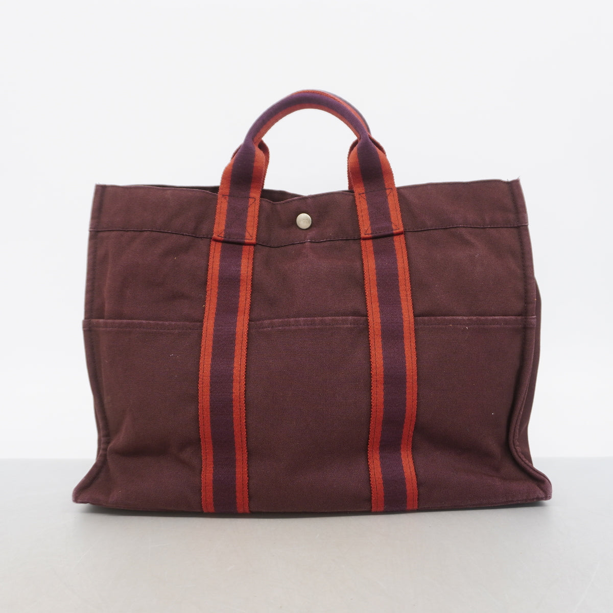 【6ib1655】エルメス トートバッグ フールトゥMM キャンバス ブラウン シルバー金具【中古】レディース