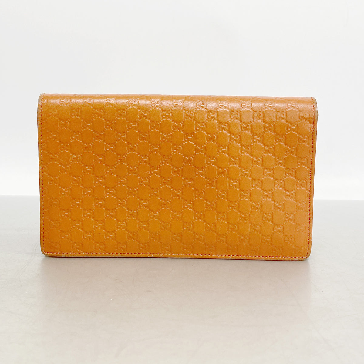 【6ib1872】グッチ ショルダーウォレット マイクログッチシマ 466507 レザー オレンジ ゴールド金具【中古】レディース
