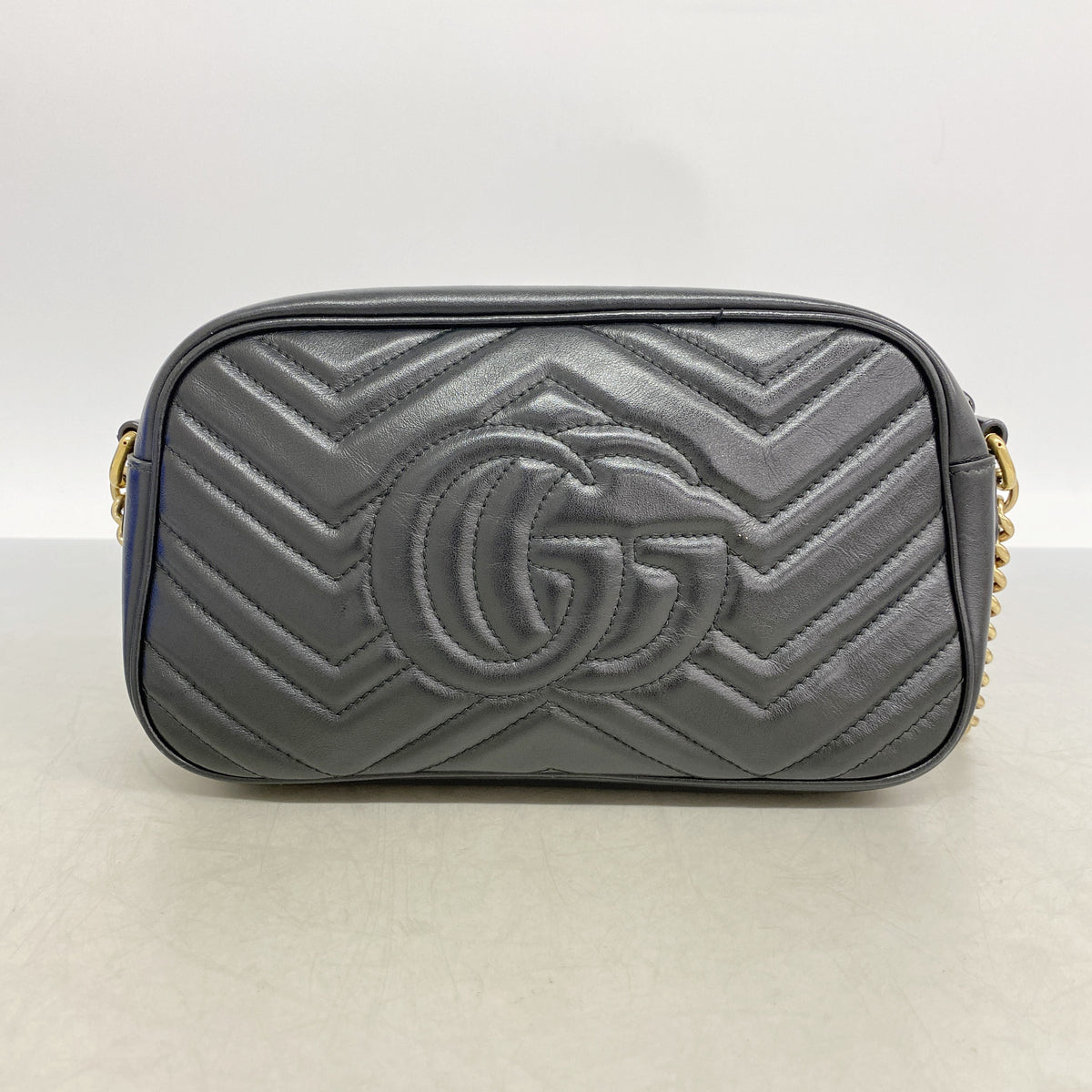 【6ib1917】グッチ ショルダーバッグ GGマーモント 447632 レザー ブラック ゴールド金具【中古】レディース