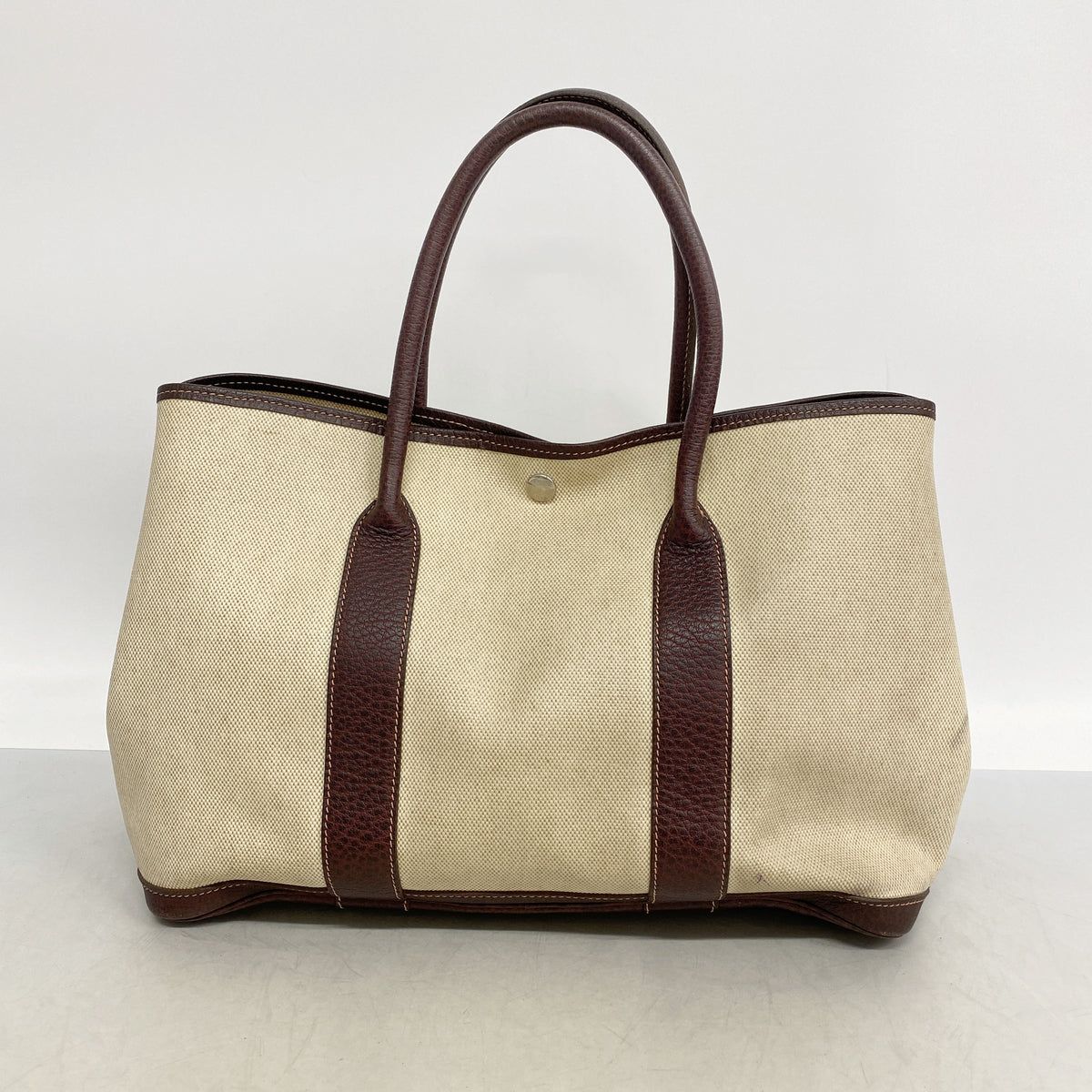 【6ib1926】エルメス トートバッグ ガーデンパーティPM トワルアッシュ ブラウン シルバー金具 D刻印【中古】レディース