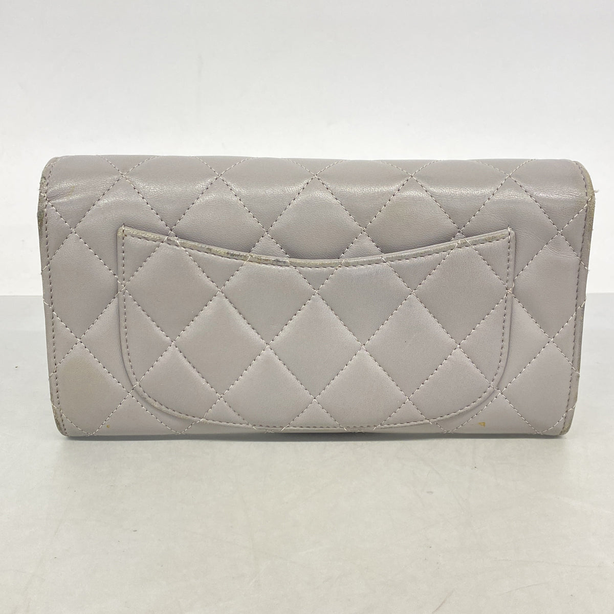 【6ib2167】シャネル 長財布 マトラッセ ラムスキン グレー シルバー金具【中古】レディース