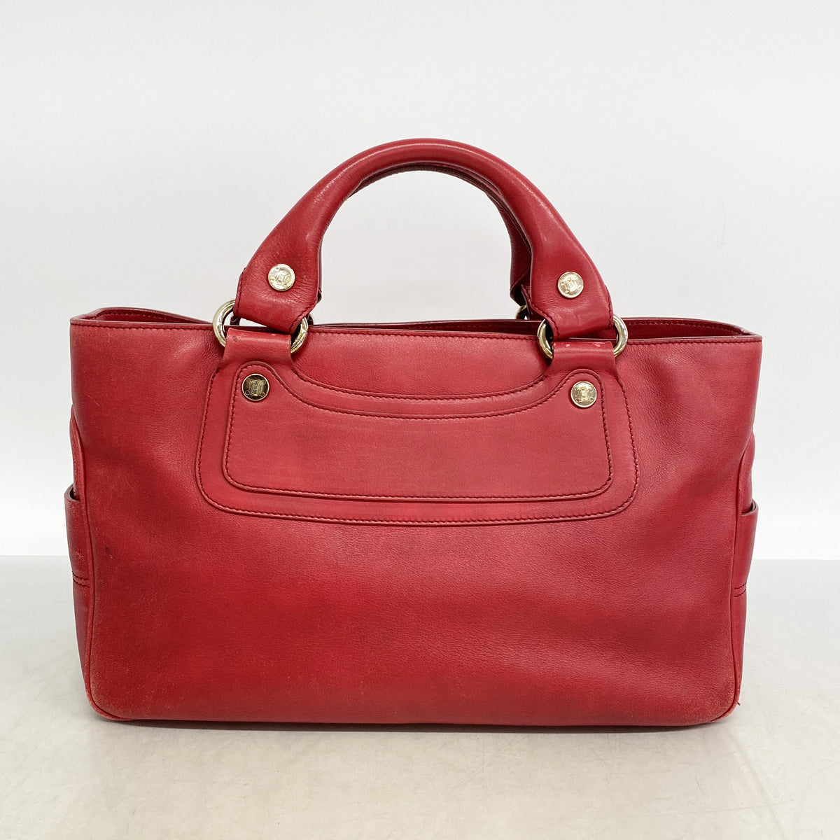 【6ib2292】セリーヌ ハンドバッグ ブギーバッグ レザー レッド シルバー金具【中古】レディース