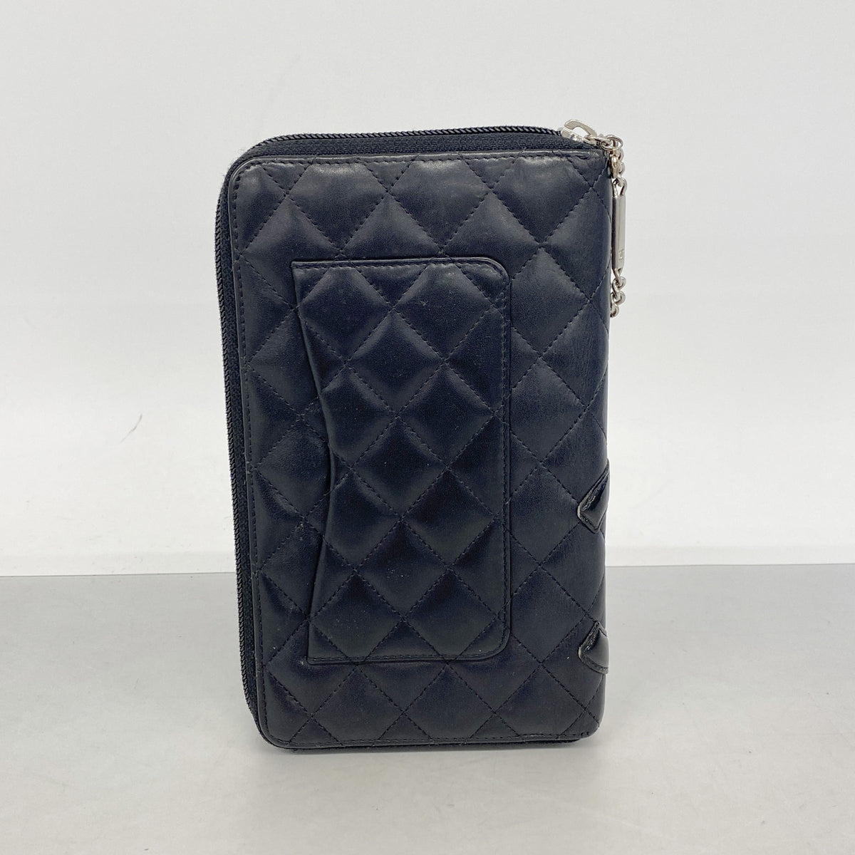 【6ib2328】シャネル 長財布 カンボン ラムスキン ブラック シルバー金具【中古】レディース